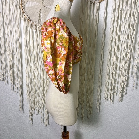 Zimmermann Cropped Cutout Floral Print Puff Sleeve Top Cotton Gauze Size 0 - Picture 3 of 16